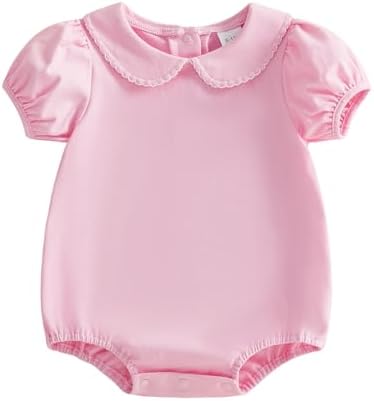 Merqwadd Baby Boy Girl Bubble Romper Infant Short Sleeve Collar Romper Oversize T-shirt Cotton Bodysuit Top