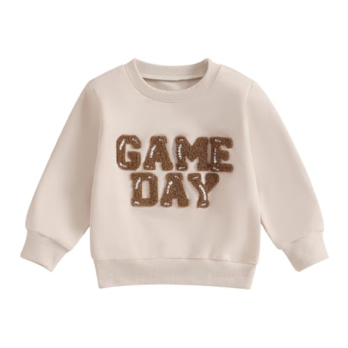 Dcohmch Baby Girl Boy Football Outfit Game Day Embroidery Sweatshirt Shirt Pullovers Toddler Fall Spring Clothes (Beige Game Day, 18-24 Months)