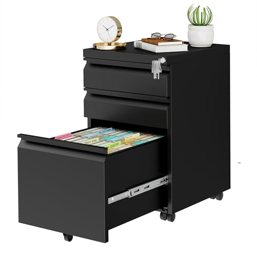 LVSTEEL Metal Mobile File Cabinet with Lock and 4 Keys - Fully Assembled, Under Office Desk 3...