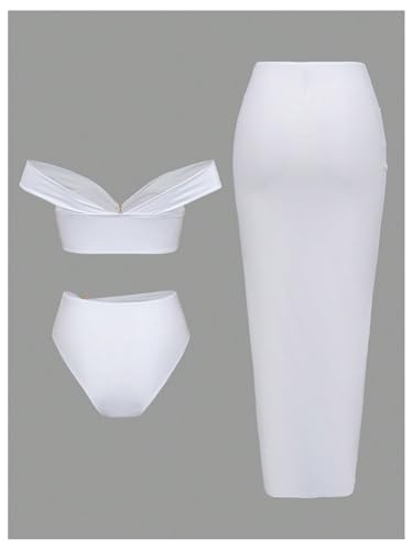 SOLY HUX Women's Off The Shoulder Bikini Swimsuits High Waisted Bathing Suit with Long Cover Up Skirt 3 Piece2