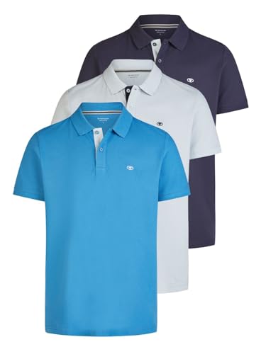 TOM TAILOR Poloshirt Herren Kurzarm Baumwolle Regular Fit 3er Set-Pack Shirt Sommer Basic Einfarbig Größe:S Farbe:Vallarta Blue (28853)