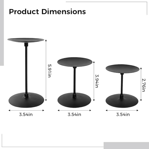 3 PCS Black Candle Holders, 3.5 Inches Round Metal Candle Stands 3 Heights, Minimalist Pillar Candle Holders for Table Centerpieces, Fireplace Decorations, Retro Christmas Candle Holder Set by DORMIYA - Image 4