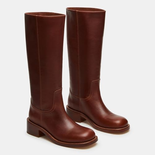 Image of Women's Knee High Riding Boots Round Toe Side Zipper Chunky Block Heel Tall Boots Comfortable Pull on Wide Calf Boots