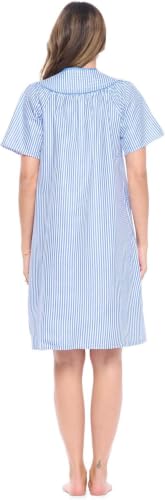 Image of Casual Nights Women's Snap - Front House Dress Short Sleeve Woven Housecoat Duster Lounger Robe with Pockets