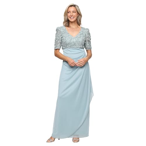 Image of Alex Evenings Women's Wedding Guest Dress with V-Neck Stretch Sequin Bodice and Empire Waist (Petite and Regular Sizes)