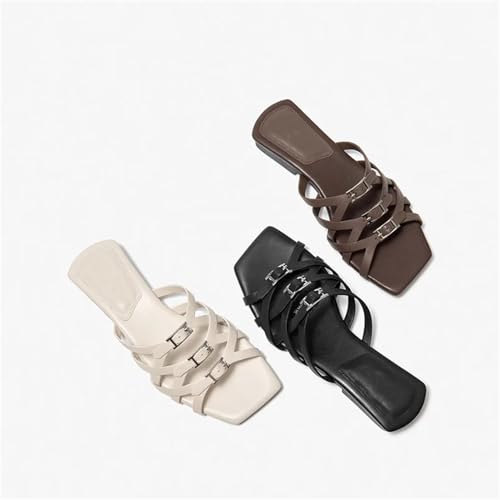 Women's Calfskin Woven Gladiator Slippers - Cross-Tied Buckle Strap Summer Flats3