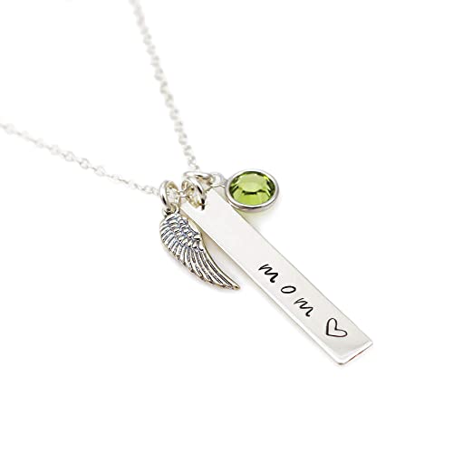 Guardian Angel Wing Sterling Silver Necklace for Woman Laser Engraved Name with Birthstone Jewelry Personalized Kids Name Nameplate Pendant
