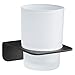 WEISSENSTEIN Porte-brosse à dents Et Dentifrice mural adhésif pour salle de bain - Ensemble gobelet en verre et support en acier inoxydable noir Autocollant