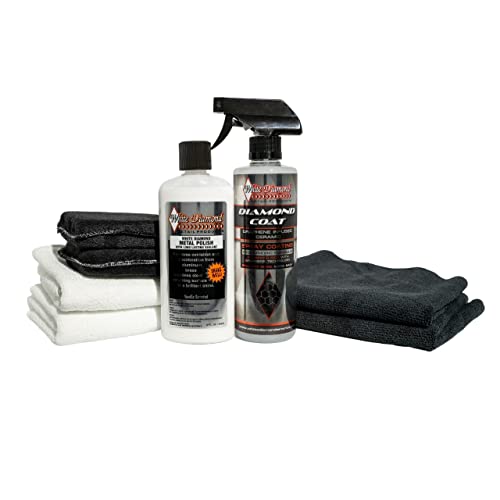 White Diamond Mirror Finish Polishing Pack - Long Lasting Metal Polish & Sealant Diamond Coat Graphene Ceramic Spray 2 Microfiber Towels 2 Polyester Application Pads 2 Terry Clothes