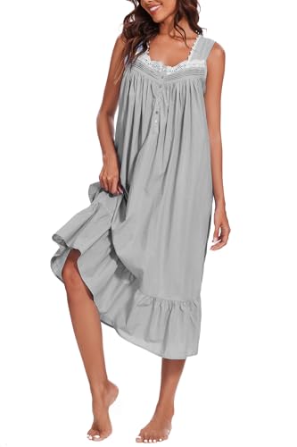 Image of AVIIER 100% Cotton Nightgowns for Women Sleeveless Sleep Dress Ladies Gowns Sleepwear with Pockets