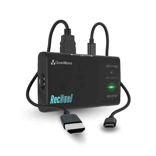 ClonerAlliance RecDual Dongle, mini enregistreur vidéo autonome à double entrée 1080p @ 60 fps avec passthrough 4K @ 60 fps, HDMI et USB Type-C DP Capture....