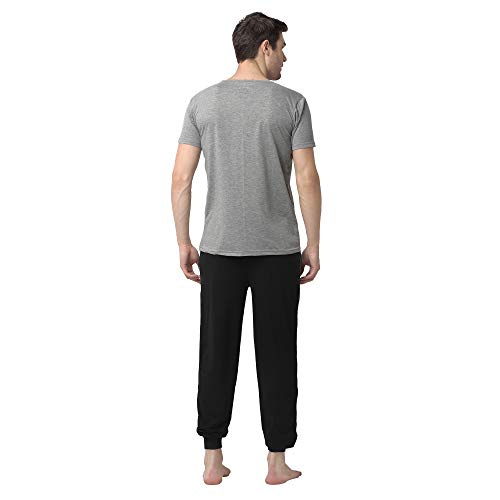 Image of Mack Jonney Cotton Blend Night Suit Co-ord Set for Men with V-Neck Half Sleeve T-Shirt and Track Pant-VJ-MNS-TTP-GROUP14