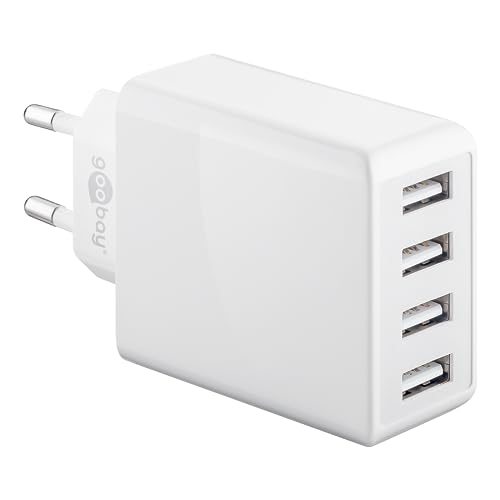 Goobay 44962 - Cargador con 4 Puertos USB (30 W), Fuente de alimentación USB múltiple, Cargar simultáneamente, Blanco