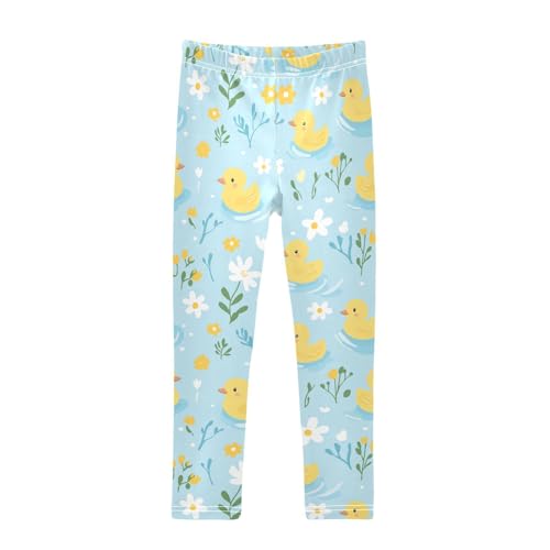 Yellow Ducks Flowers Girls' Leggings Toddler Doodles Cute Kids Yoga Pants Dance Active Tights 4T