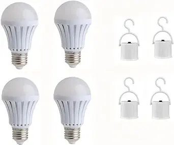 JKLcom Emergency LED Light Bulb 4Pack,9W Emergency Light Bulbs Portable Emergency Lamp Rechargeable Bulb Household Light Bulbs for Hurricane Power Outage Home Camping,with Hook Switch