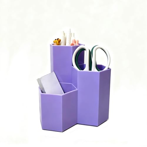 Image of Pencil Organizer Pen Holder for Desk Pens Cup Small Desk Organizer Cute Pen Holder for Office,School and Home (Purple, Triangular)
