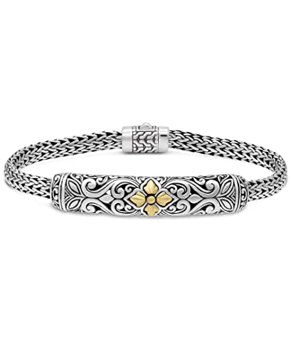 Image of DEVATA Sterling Silver 925 Bali with Dragon Bone Tulang Naga /Borobudur /Wheat Paddy Chain Bracelet