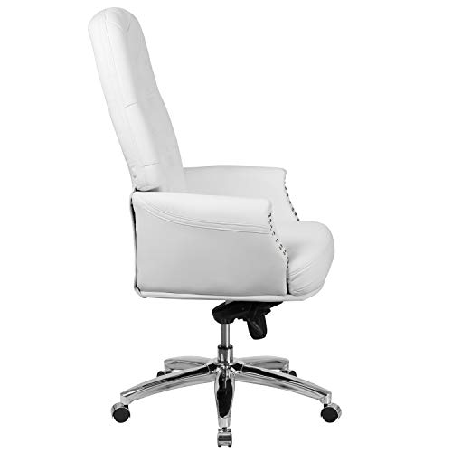 Flash Furniture Hansel High Back Traditional Tufted White Leathersoft Multifunction Executive Swivel Ergonomic Office Chair With Arms #TOP7