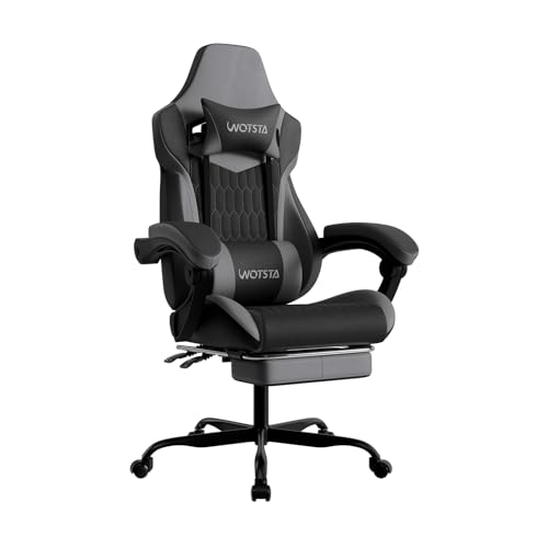Image of Gaming Chair with Footrest, High Back Gaming Chairs PVC Leather Ergonomic Gamer Chair with Adjustable Headrest Lumbar Support Racing Style Video Gaming Chair for Office /Home (BlackGrey)