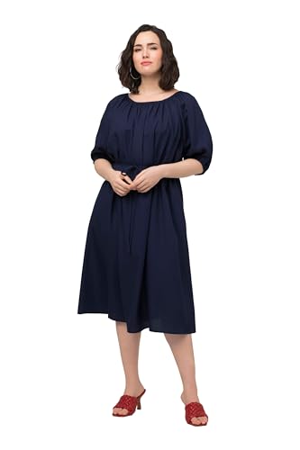 Ulla Popken Damen Midikleid, Bindegürtel, Rundhals, Ballon-Halbarm Kleid,...