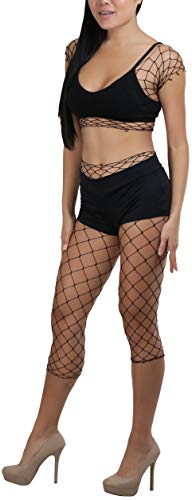 Image of ToBeInStyle Women's Spandex Multi Net Fishnet Set Rave Novelty Party Crop Top & Tights