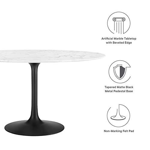 Image of Modway Lippa 54 inch Round Artificial Marble Dining Table, Top, Black Base