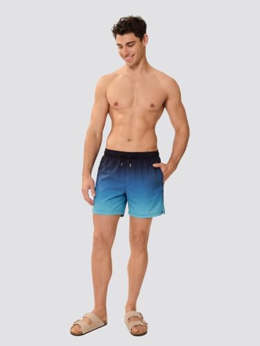 maamgic Herren Badehose mit Kompression Badeshorts 2 in 1|14cm Innenlänge Schnelltrocknend lässige Swim Shorts Kurz Boardshorts mit Innenhose Reißverschlusstasche XS-XXL,07 Farbverlauf Eisblau,L