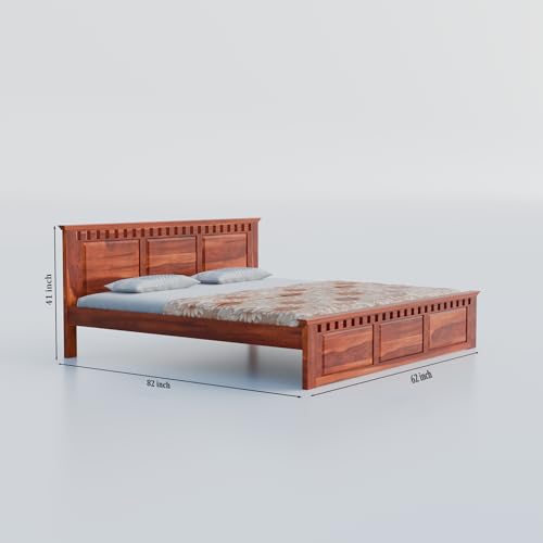 Image of AADITYA WOODS Solid Sheesham Wood Queen Bed Cot Without Storage | Wooden Bed for Bedroom | Multipurpose Use Cot Palang Diwan (Honey q1, Queen) (82 x 62 x 41 inch)