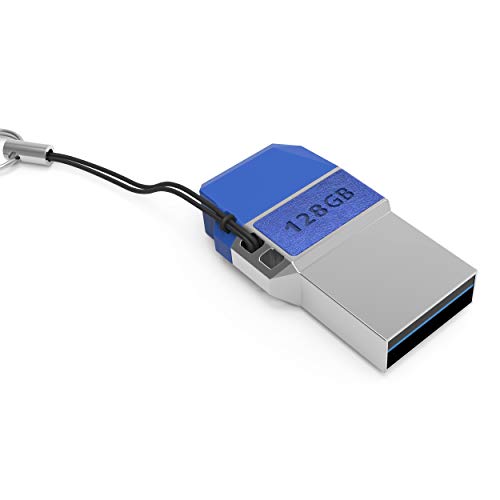 Mini USB C Stick Dual 128GB - 2 in 1 Funktion > USB 3.0 & Type C < Wasserdicht, Klein & Extrem Schnell - Aus Metall Ideal für Schlüssel-Anhänger - Flash Drive Speicherstick USB-C 128 GB Blau