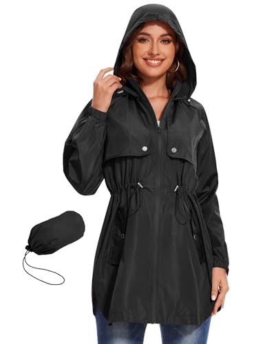Avoogue Packable Women Waterproof Lightweight Rain Jackets Active Outdoor Hooded Raincoat