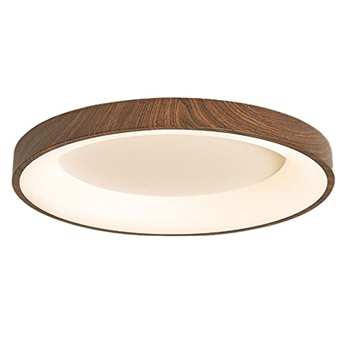 Plafonnier LED rond 56cm imitation noyer chinois au design moderne et épuré