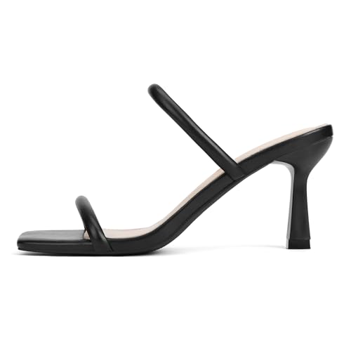 Image of Goderci Women's Two Straps Kitten Heel Sandals | 3 inch Kitten Heel, Fashion Square Open Toe, Slip On Summer Mules, for Party, Wedding, Daily