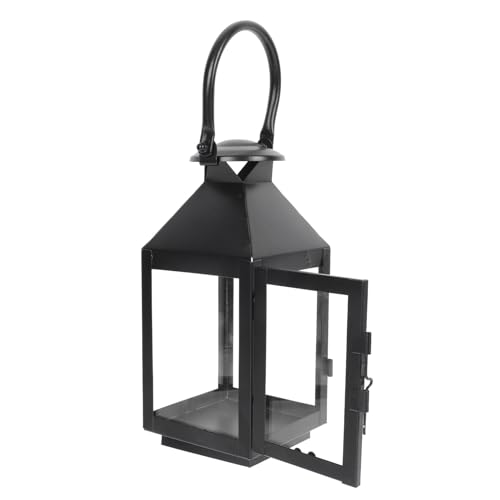 Housoutil Elegante Candelabro Decorativo Navideño Candelabros Modernos Farolillo para Velas Decoración para Interiores Y Exteriores Pequeño Farolillo Navideño Portátil Color Negro