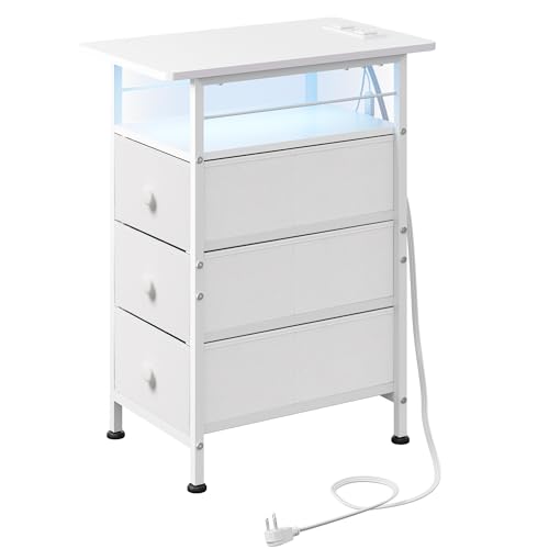 WLIVE Narrow Side Table with Charging Station, End Table with