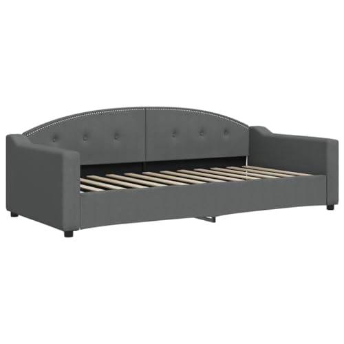 vidaXL Sofá Cama, Diván Decorativa de Listones, Estructura de Cama de Invitados, Mueble para Salón Dormitorio Hogar, Tela Gris Oscuro 90x200 cm