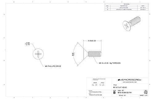 Vis à métaux à tête plate M1,6-0,35 x 5 mm en acier inoxydable lot de 100