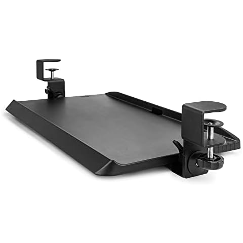 Kantek Clamp On Under Desk Ergonomic Computer Keyboard Tray Holder, Adjustable Tray Slides Out With Tilt Control, Easy Mounting, 20" X 11.5", Black Cover