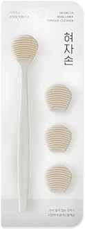 DEARCUS Korean Tongue Scraper with 3 Replaceable Heads - 100% BPA Free TPE Tongue Cleaner - Reduce Bad Breath & Without Hurt - Hygienic Scraper - Modern & Simple Design (White)