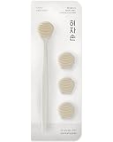 DEARCUS Tongue Scraper with 3 Replaceable Heads for Up to 9 Months - Soft BPA-Free TPE Tongue Cleaner, Designed to Reduce Gag Reflex, Helps Freshen Breath & Remove White Coating (White)