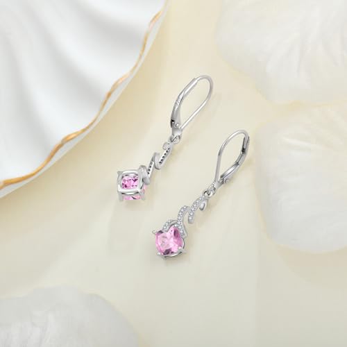 Women Earrings 925 Sterling Silver Swirl Twist Leverback Dangle Drop Round Square Cubic Zirconia Earrings with Birthstone For Women Mother's Day Christams3