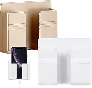 2 Pcs Phone Holders Wall-mounted Damage Free Installation Cellphone Stand Charging Holder Self-adhesive Bed Organizer Storage Box for Smartphones or Air Conditioner
