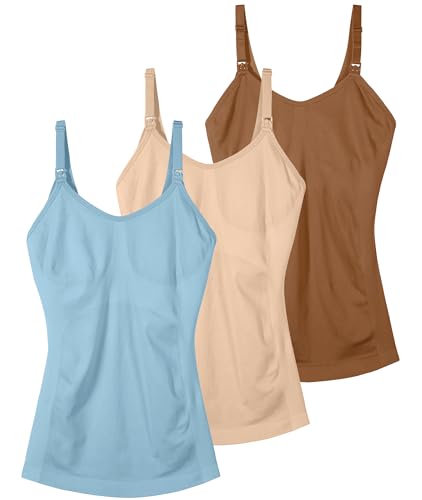 Image of Seamless Nursing Tanks for Women Breastfeeding - Maternity Cami Shirts Pregnancy Tops (3 Packs)