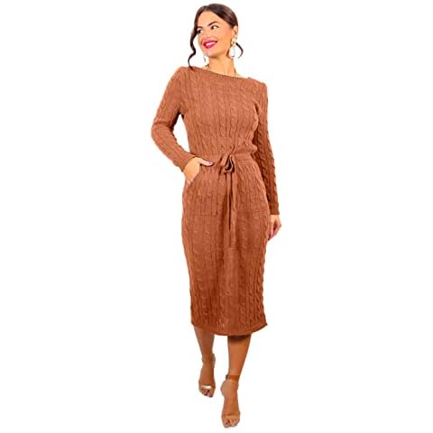 Women's Cable Knitted Jumper Dress with Pockets Cover