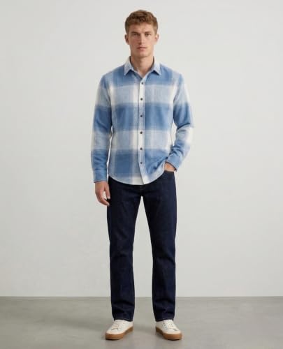 Image of DEELMO Men's Cotton Blend Printed Checkered Casual Shirt | Full Sleeve Button Down Regular Fit Collared Shirt | Soft & Breathable Everyday Wear for Office (Available in Plus Size)