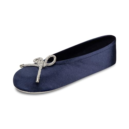 Image of Isotoner Women's Satin Ballerina Slippers with Classic Ribbon Bow and Suede Sole