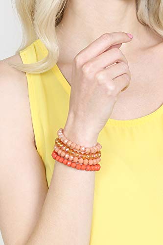 RIAH FASHION Bohemian Multi-Layer Beaded Stacking Bracelet - Versatile Stretch Strand Statement Wrap Slip-on Cuff Bangle Shiny Crystal Bead Metallic, USA Flag, Rainbow Pride2