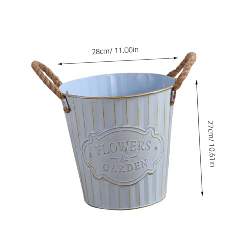 Seau à fleurs rétro en fer et corde de chanvre pot blanc chic - 5