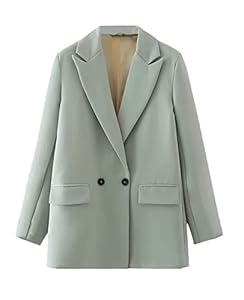 Dninmim Damen zweireihiger Blazer Vintage Kerbkragen Lose Büro Blazer, LG, Large