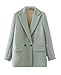 Dninmim Damen zweireihiger Blazer Vintage Kerbkragen Lose Büro Blazer, LG, Large