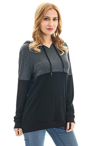 Bearsland Women's Maternity Breastfeeding Sweater Hoodie Nursing Sweatshirt with Pockets,medgray,L